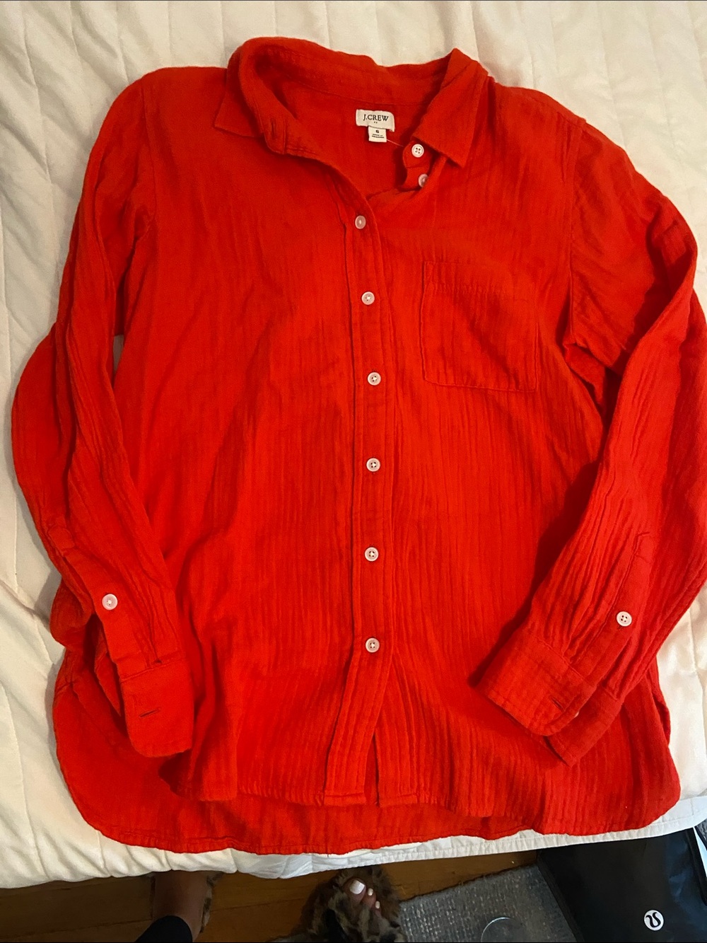 J. Crew womens Bright Red Long-Sleeve Button-Down Shirt super soft cotton